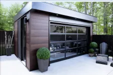 Garage Door Model: California, 12' x 7', Black aluminum frame, Clear glass
